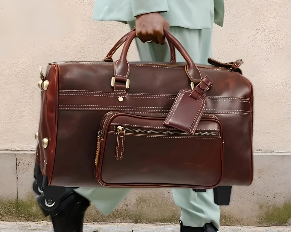 leather carry on duffel bag