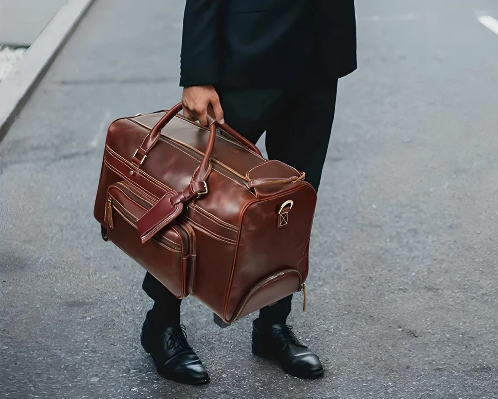 leather carry on duffel bag