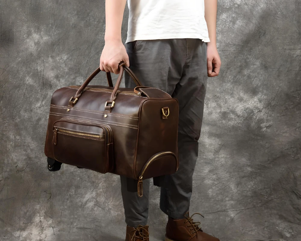 mens leather duffel carry on